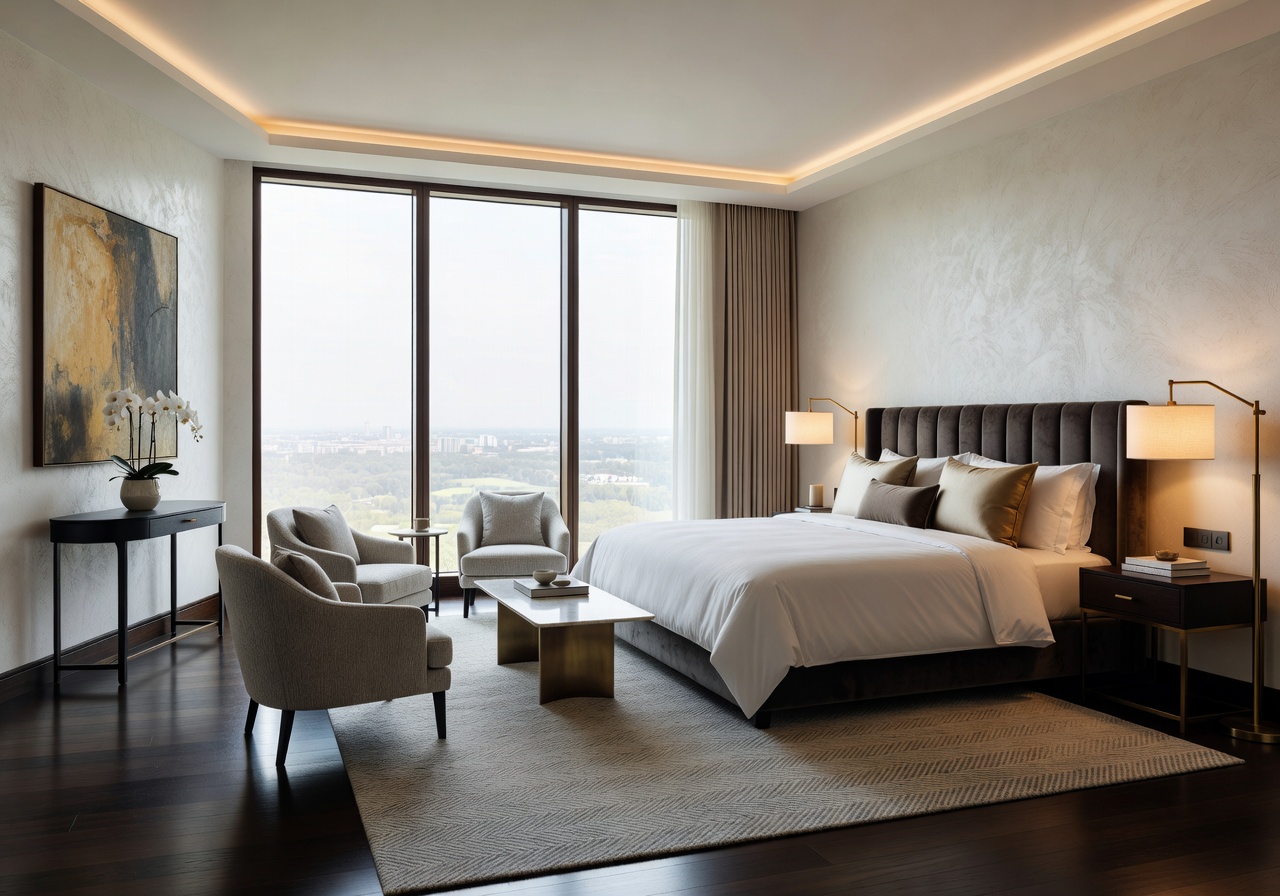 Deluxe Room featuring large windows and elegant decor