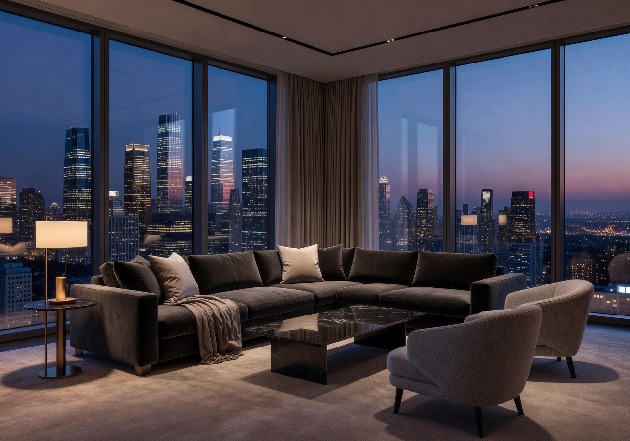 Premium Suite with skyline views and luxurious sitting area